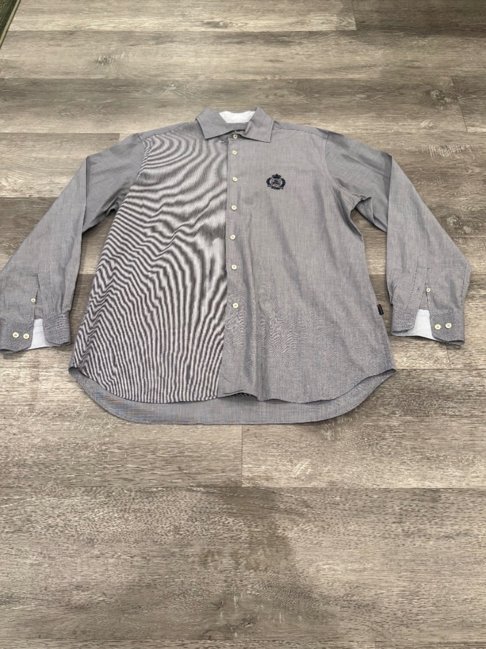 Corneliani Dress Shirt Mens 17.5 44 Half Check Distinctive Crest Logo
